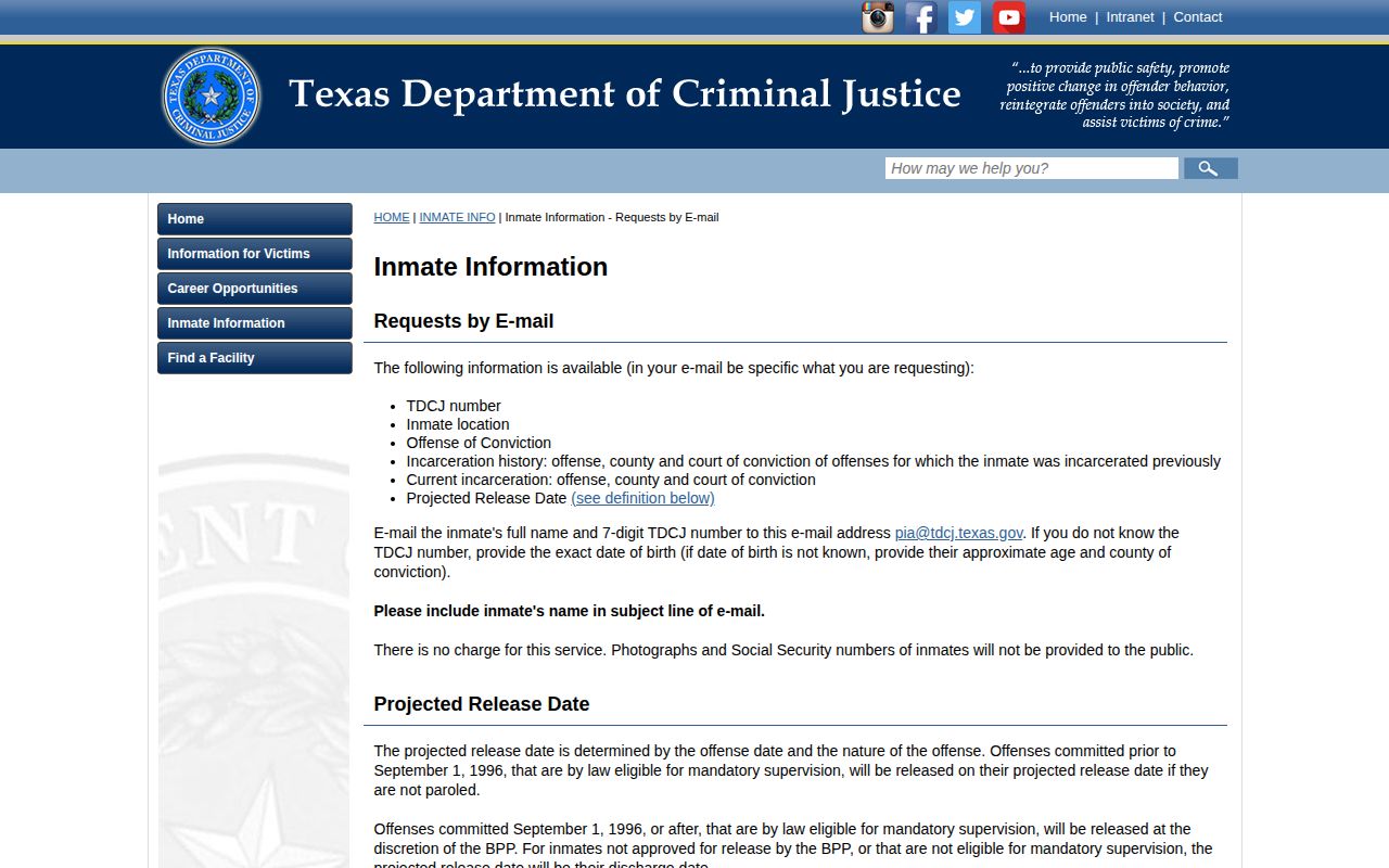 TDCJ request route for Dickens County state release records